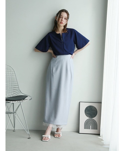 fifth(フィフス)の「前後2wayファスナー付きフレアスリーブトップス(Tシャツ/カットソー・レディース・ネイビー/ホワイト・M)」の12枚目の写真