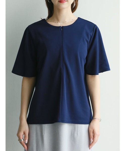 fifth(フィフス)の「前後2wayファスナー付きフレアスリーブトップス(Tシャツ/カットソー・レディース・ネイビー/ホワイト・M)」の16枚目の写真