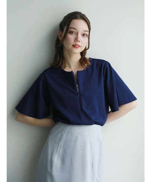 fifth(フィフス)の「前後2wayファスナー付きフレアスリーブトップス(Tシャツ/カットソー・レディース・ネイビー/ホワイト・M)」の11枚目の写真