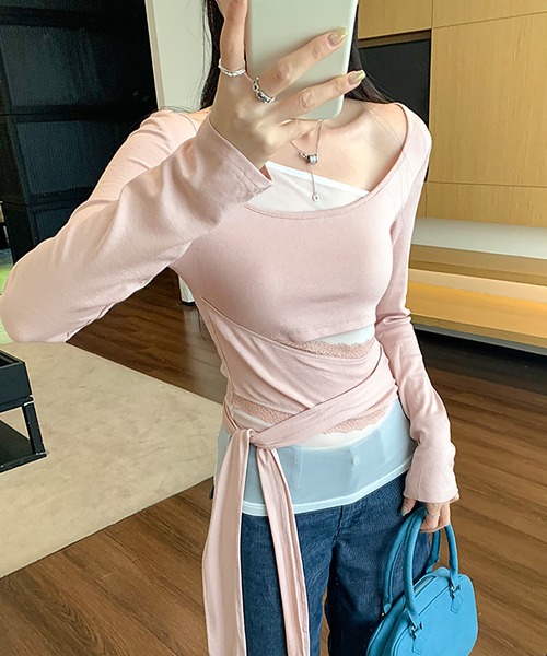 Girly Doll(ガーリードール)の「レイヤードデザイントップス(Tシャツ/カットソー・レディース・オフホワイト/ピンク・S/M)」の8枚目の写真