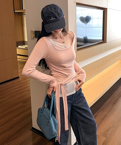 Girly Doll(ガーリードール)の「レイヤードデザイントップス(Tシャツ/カットソー・レディース・オフホワイト/ピンク・S/M)」の9枚目の写真