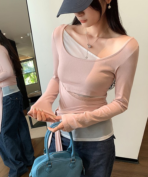Girly Doll(ガーリードール)の「レイヤードデザイントップス(Tシャツ/カットソー・レディース・オフホワイト/ピンク・S/M)」の10枚目の写真