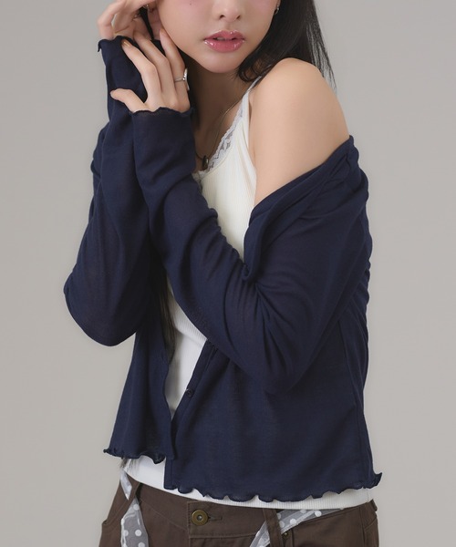 apres jour mignon(アプレジュールミニョン)の「シアーカットカーディガン(カーディガン/ボレロ・レディース・ブラウン/杢グレー/ブラック/アイボリー/ブラウン系その他/ネイビー/グリーン・LARGE/フリー)」の7枚目の写真