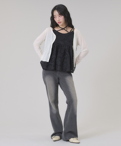apres jour mignon(アプレジュールミニョン)の「シアーカットカーディガン(カーディガン/ボレロ・レディース・ブラウン/杢グレー/ブラック/アイボリー/ブラウン系その他/ネイビー/グリーン・LARGE/フリー)」の11枚目の写真