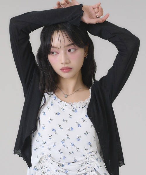 apres jour mignon(アプレジュールミニョン)の「シアーカットカーディガン(カーディガン/ボレロ・レディース・ブラウン/杢グレー/ブラック/アイボリー/ブラウン系その他/ネイビー/グリーン・LARGE/フリー)」の16枚目の写真