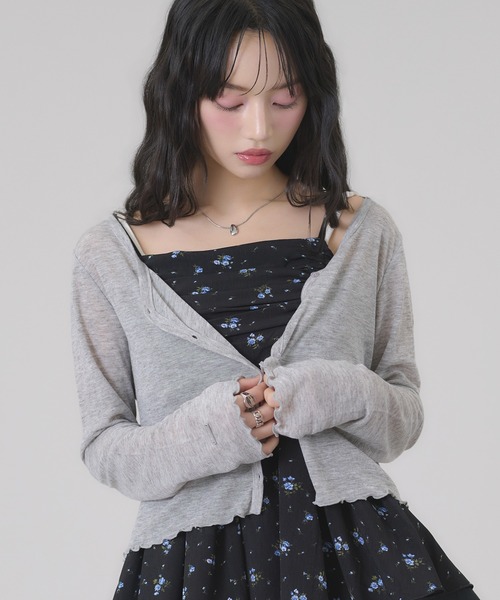 apres jour mignon(アプレジュールミニョン)の「シアーカットカーディガン(カーディガン/ボレロ・レディース・ブラウン/杢グレー/ブラック/アイボリー/ブラウン系その他/ネイビー/グリーン・LARGE/フリー)」の21枚目の写真