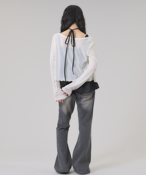 apres jour mignon(アプレジュールミニョン)の「シアーカットカーディガン(カーディガン/ボレロ・レディース・ブラウン/杢グレー/ブラック/アイボリー/ブラウン系その他/ネイビー/グリーン・LARGE/フリー)」の15枚目の写真