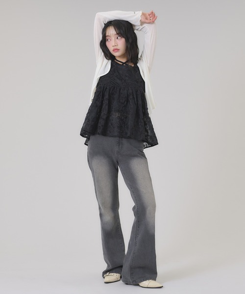apres jour mignon(アプレジュールミニョン)の「シアーカットカーディガン(カーディガン/ボレロ・レディース・ブラウン/杢グレー/ブラック/アイボリー/ブラウン系その他/ネイビー/グリーン・LARGE/フリー)」の12枚目の写真