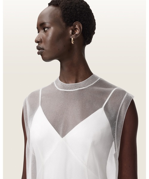 ALLSAINTS（オールセインツ）の「AVA SLEEVELESS SATIN MIDI DRESS | AVA ノースリーブ サテン ミディ ドレス・ワンピース（ワンピース・レディース・ホワイト・XS/M/S）」の2枚目の写真