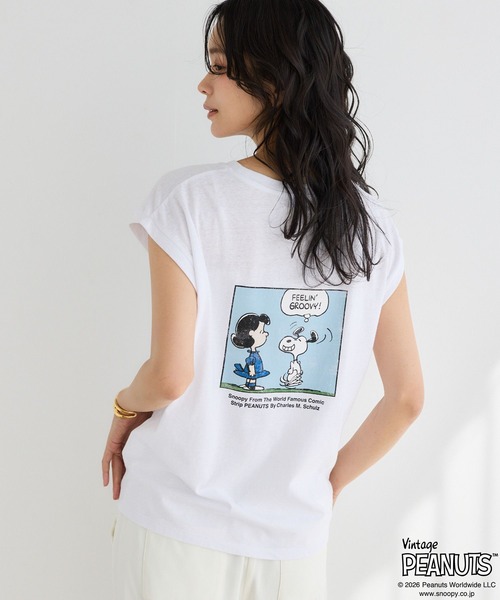 Vintage PEANUTS（ビンテージピーナッツ）の「BARNYARDSTORM / スヌーピー / ノースリプリントT（Tシャツ/カットソー・レディース・ホワイト/グレー・FREE）」の4枚目の写真