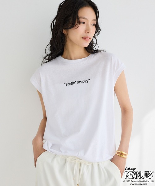 Vintage PEANUTS（ビンテージピーナッツ）の「BARNYARDSTORM / スヌーピー / ノースリプリントT（Tシャツ/カットソー・レディース・ホワイト/グレー・FREE）」の7枚目の写真