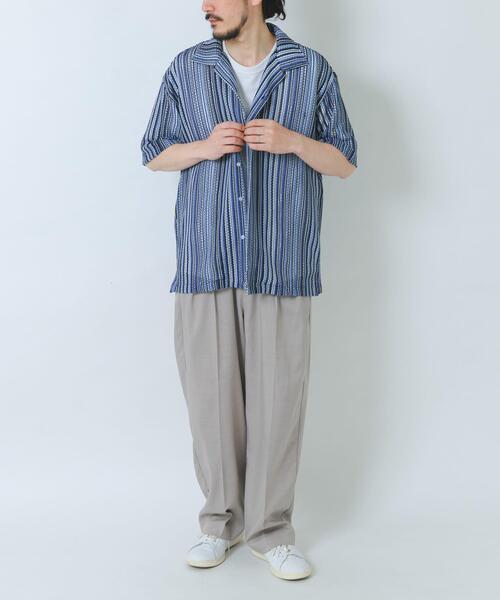ITEMS URBANRESEARCH(アイテムズ アーバンリサーチ)の「マルチストライプレースオープンカラーショートスリーブシャツ(シャツ/ブラウス・メンズ・ブルー/グリーン/ブラック・MEDIUM/LARGE)」の6枚目の写真