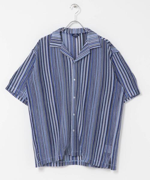 ITEMS URBANRESEARCH(アイテムズ アーバンリサーチ)の「マルチストライプレースオープンカラーショートスリーブシャツ(シャツ/ブラウス・メンズ・ブルー/グリーン/ブラック・MEDIUM/LARGE)」の7枚目の写真