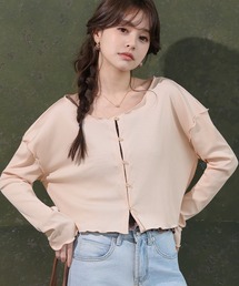 TeddyShop | 【クロップド丈/ゆったり羽織れて水陸両用】長袖カーディガン風リブ×メロウフリルラッシュガードトップス レディース(ラッシュガード)