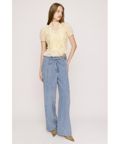 SLY(スライ)の「DENIM RIBBON RELAX PT デニムリボンリラックスパンツ 春服 夏服(スラックス・レディース・ライトブルー/ブルー・2/1)」の3枚目の写真