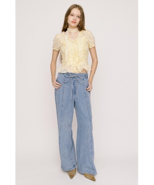 SLY(スライ)の「DENIM RIBBON RELAX PT デニムリボンリラックスパンツ 春服 夏服(スラックス・レディース・ライトブルー/ブルー・2/1)」の4枚目の写真