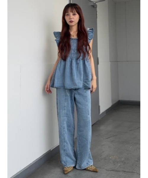 SLY(スライ)の「DENIM RIBBON RELAX PT デニムリボンリラックスパンツ 春服 夏服(スラックス・レディース・ライトブルー/ブルー・2/1)」の3枚目の写真