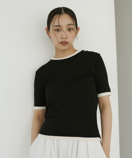 hellam(へラム)の「レイヤード風シアーTシャツ(Tシャツ/カットソー・レディース・ブラウン/ブラック/アイボリー・FREE)」の1枚目の写真