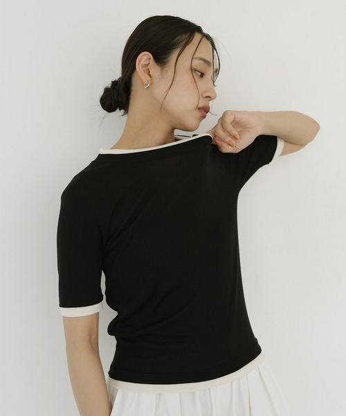 hellam(へラム)の「レイヤード風シアーTシャツ(Tシャツ/カットソー・レディース・ブラウン/ブラック/アイボリー・FREE)」の5枚目の写真
