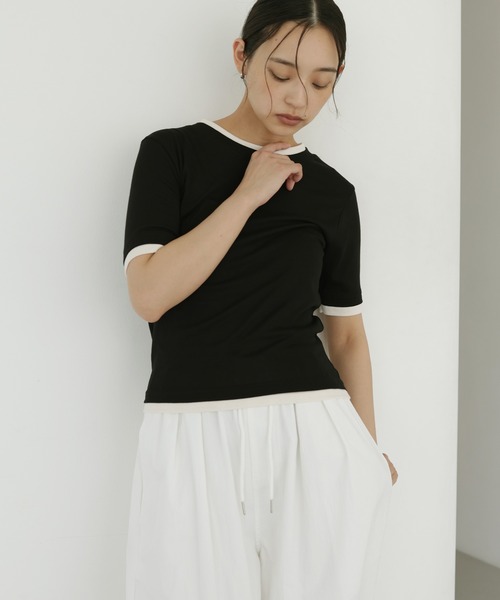hellam(へラム)の「レイヤード風シアーTシャツ(Tシャツ/カットソー・レディース・ブラウン/ブラック/アイボリー・FREE)」の8枚目の写真