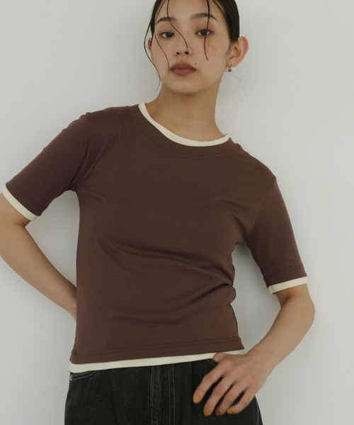 hellam(へラム)の「レイヤード風シアーTシャツ(Tシャツ/カットソー・レディース・ブラウン/ブラック/アイボリー・FREE)」の15枚目の写真