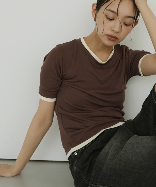 hellam(へラム)の「レイヤード風シアーTシャツ(Tシャツ/カットソー・レディース・ブラウン/ブラック/アイボリー・FREE)」の17枚目の写真