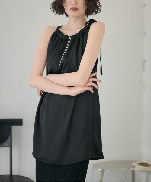 LAULEN(ローレン)の「satin ribbon gather blouse /サテンリボン ギャザーブラウス(シャツ/ブラウス・レディース・アイボリー/ブラック・FREE)」の2枚目の写真