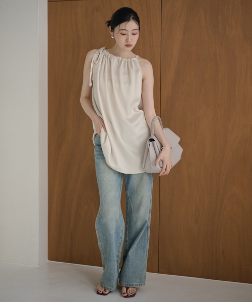 LAULEN(ローレン)の「satin ribbon gather blouse /サテンリボン ギャザーブラウス(シャツ/ブラウス・レディース・アイボリー/ブラック・FREE)」の10枚目の写真