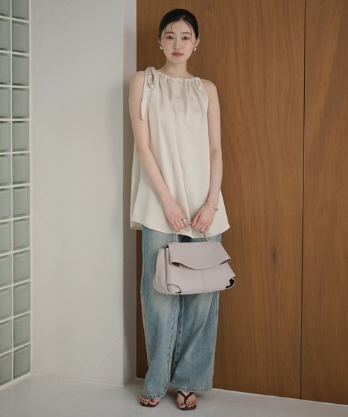 LAULEN(ローレン)の「satin ribbon gather blouse /サテンリボン ギャザーブラウス(シャツ/ブラウス・レディース・アイボリー/ブラック・FREE)」の12枚目の写真