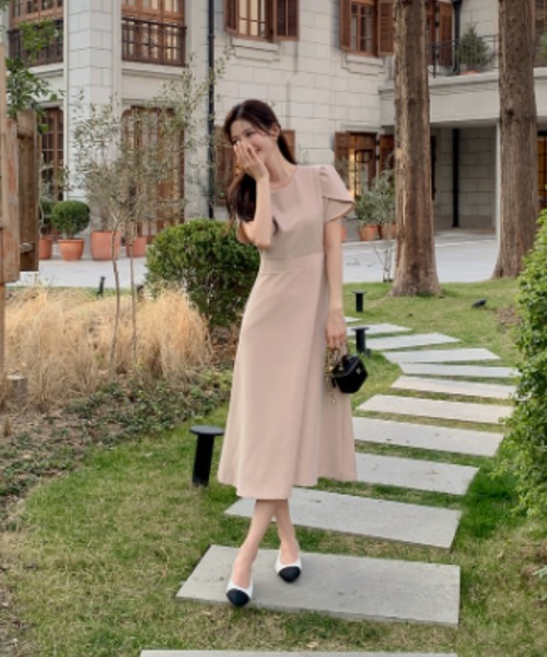 Aelina（エリナ）の「クルーネック通勤ウエスト絞りワンピース（ワンピース・レディース・ブラック/ライトブルー/ピンク・FREE）」の6枚目の写真