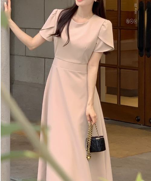 Aelina（エリナ）の「クルーネック通勤ウエスト絞りワンピース（ワンピース・レディース・ブラック/ライトブルー/ピンク・FREE）」の13枚目の写真