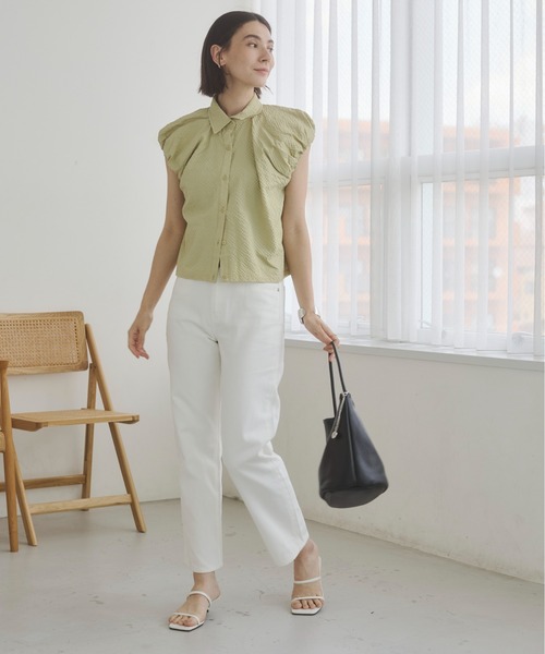 ANGIE(アンジー)の「シアサッカー バルーンスリーブシャツ / フレンチスリーブ ブラウス / 夏服(シャツ/ブラウス・レディース・ブラウン/オフホワイト/イエロー・FREE)」の19枚目の写真