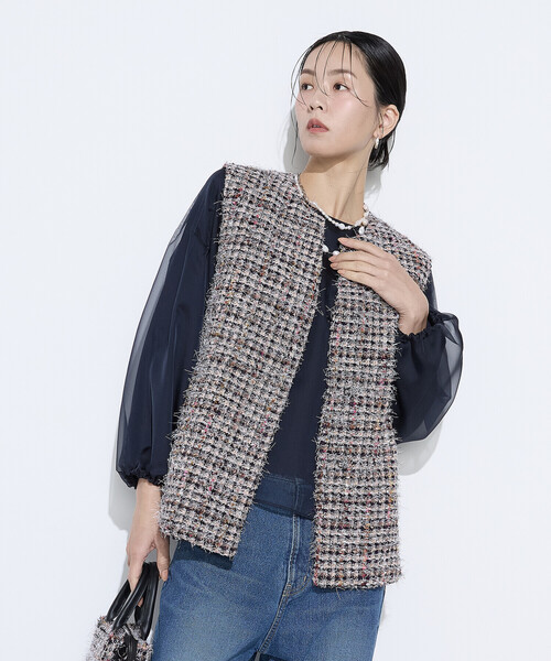 K.T KIYOKO TAKASE(キヨコタカセ)の「ファンシーツイード キーネックカラージレ(ベスト・レディース・ピンク系その他・9号)」の22枚目の写真