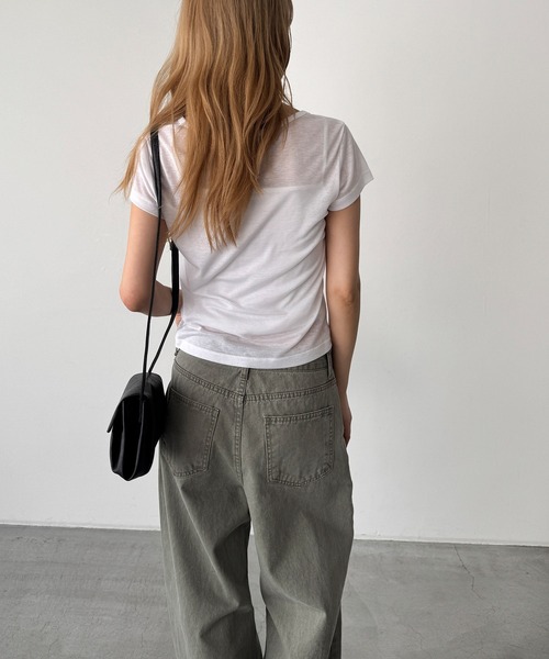 CANAL JEAN（キャナルジーン）の「El mar　テンセルヘンリーTシャツ（Tシャツ/カットソー・レディース・ホワイト/パープル/ブラック・ONE SIZE）」の5枚目の写真