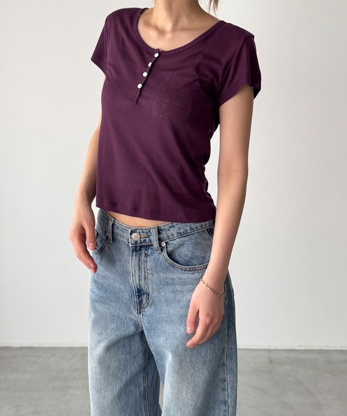 CANAL JEAN（キャナルジーン）の「El mar　テンセルヘンリーTシャツ（Tシャツ/カットソー・レディース・ホワイト/パープル/ブラック・ONE SIZE）」の10枚目の写真