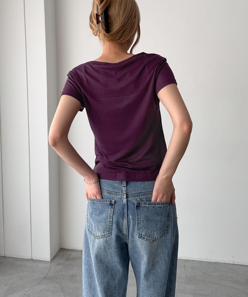 CANAL JEAN（キャナルジーン）の「El mar　テンセルヘンリーTシャツ（Tシャツ/カットソー・レディース・ホワイト/パープル/ブラック・ONE SIZE）」の11枚目の写真
