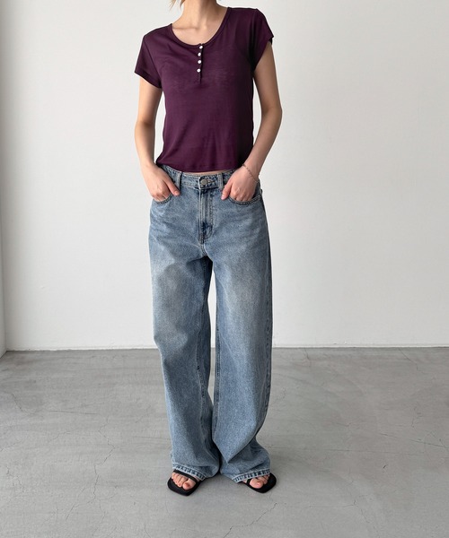 CANAL JEAN（キャナルジーン）の「El mar　テンセルヘンリーTシャツ（Tシャツ/カットソー・レディース・ホワイト/パープル/ブラック・ONE SIZE）」の12枚目の写真