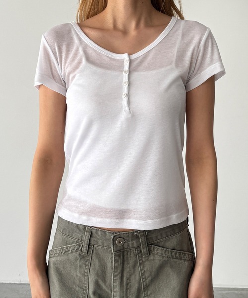 CANAL JEAN（キャナルジーン）の「El mar　テンセルヘンリーTシャツ（Tシャツ/カットソー・レディース・ホワイト/パープル/ブラック・ONE SIZE）」の13枚目の写真
