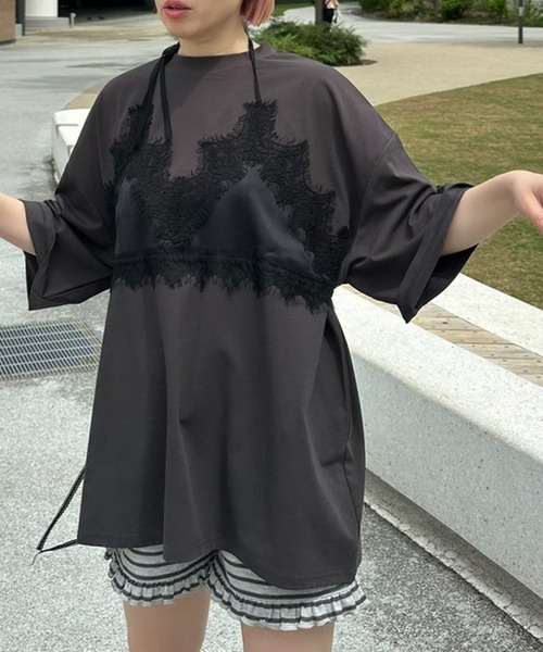 Alley Tokyo(アリートーキョー)の「なんちゃってブラレイヤードBIG T(Tシャツ/カットソー・レディース・オフホワイト/スミクロ・FREE)」の1枚目の写真