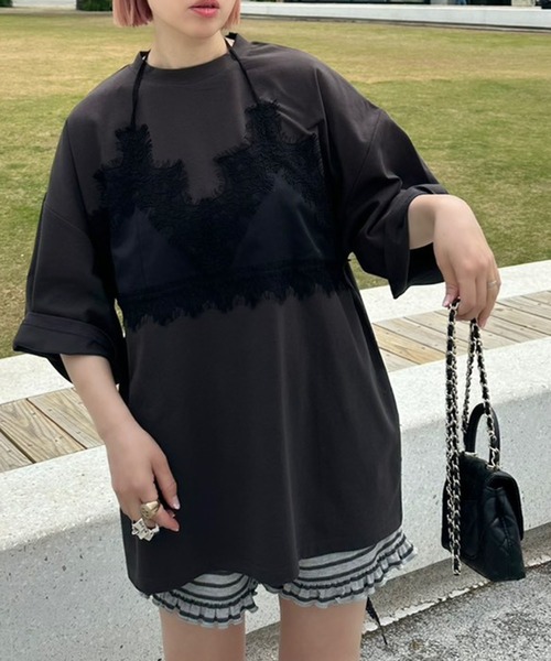 Alley Tokyo(アリートーキョー)の「なんちゃってブラレイヤードBIG T(Tシャツ/カットソー・レディース・オフホワイト/スミクロ・FREE)」の9枚目の写真