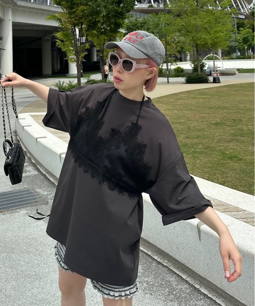 Alley Tokyo(アリートーキョー)の「なんちゃってブラレイヤードBIG T(Tシャツ/カットソー・レディース・オフホワイト/スミクロ・FREE)」の22枚目の写真
