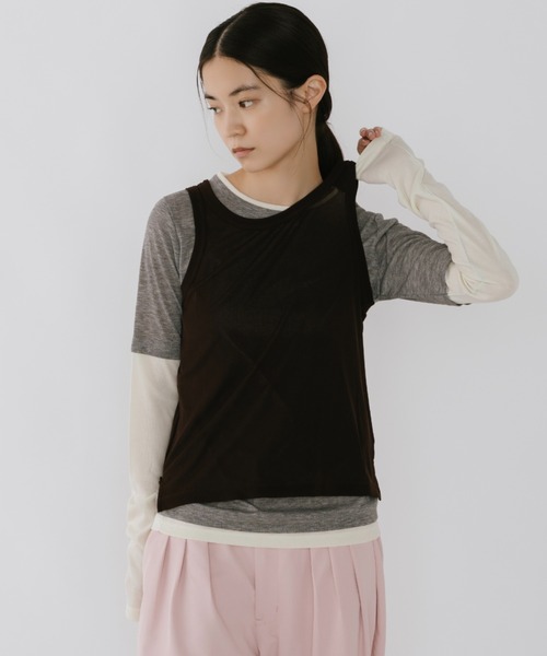 duei(デュイ)の「レイヤードロングスリーブトップス / セットアイテム(Tシャツ/カットソー・レディース・ブラウン/ブルー・FREE)」の5枚目の写真