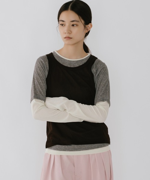 duei(デュイ)の「レイヤードロングスリーブトップス / セットアイテム(Tシャツ/カットソー・レディース・ブラウン/ブルー・FREE)」の3枚目の写真