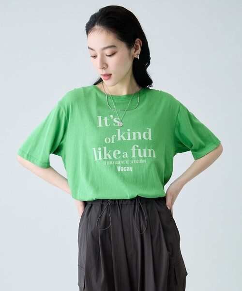ANY(エニィ)の「シアーネップロゴTシャツ(Tシャツ/カットソー・レディース・ブラック系/ベージュ系/グリーン系・X-LARGE)」の13枚目の写真