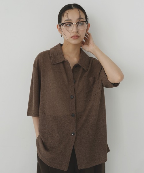 hellam(へラム)の「半袖ニットソーポロカーディガン(Tシャツ/カットソー・レディース・ブラック/ブラウン/アイボリー/カーキ・FREE)」の4枚目の写真