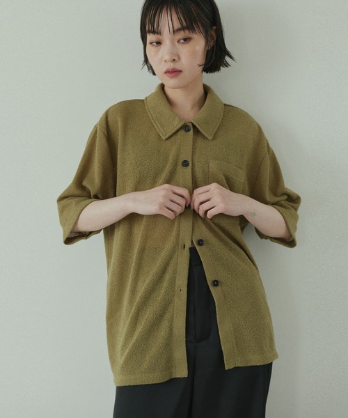 hellam(へラム)の「半袖ニットソーポロカーディガン(Tシャツ/カットソー・レディース・ブラック/ブラウン/アイボリー/カーキ・FREE)」の1枚目の写真