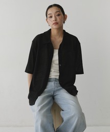 hellam（へラム）の「半袖ニットソーポロカーディガン（Tシャツ/カットソー）」