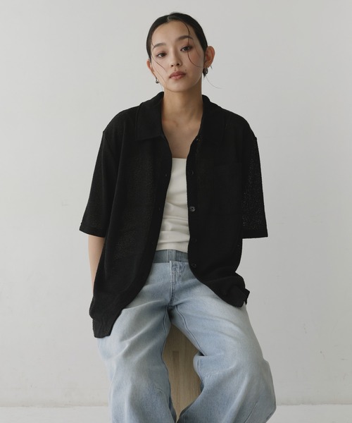 hellam(へラム)の「半袖ニットソーポロカーディガン(Tシャツ/カットソー・レディース・ブラック/ブラウン/アイボリー/カーキ・FREE)」の3枚目の写真