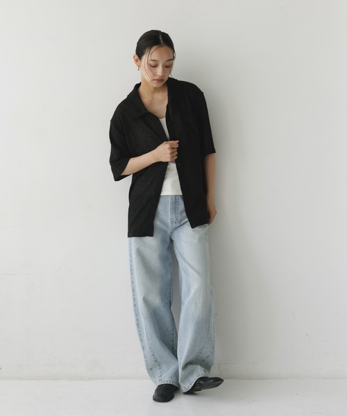 hellam(へラム)の「半袖ニットソーポロカーディガン(Tシャツ/カットソー・レディース・ブラック/ブラウン/アイボリー/カーキ・FREE)」の6枚目の写真