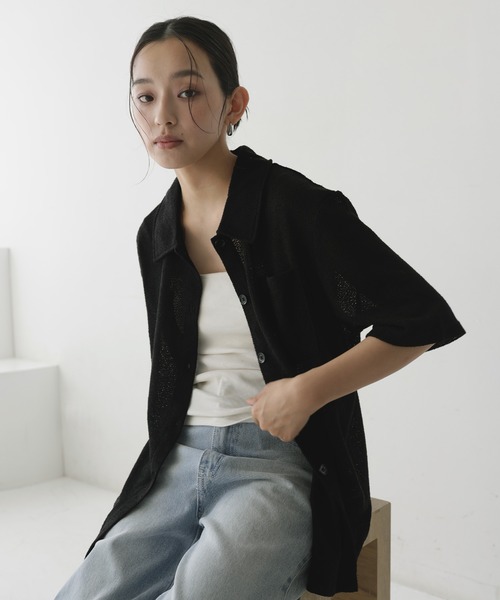 hellam(へラム)の「半袖ニットソーポロカーディガン(Tシャツ/カットソー・レディース・ブラック/ブラウン/アイボリー/カーキ・FREE)」の7枚目の写真